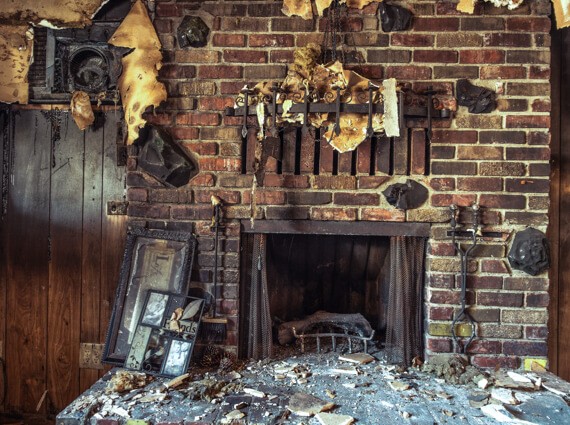 A home damaged by a fire before undergoing disaster restoration